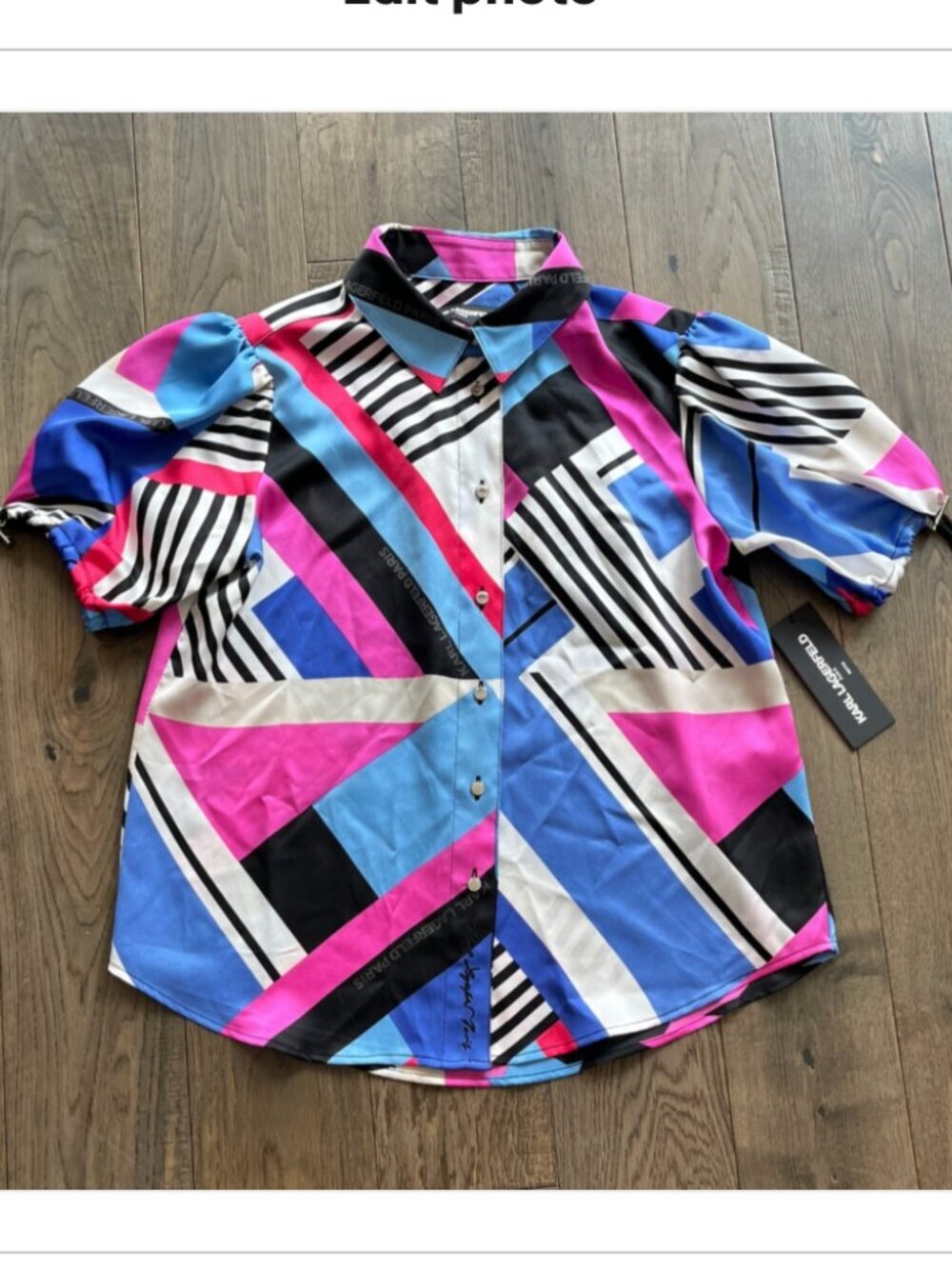 Karl Lagerfeld Paris NWT Geometric Print Top PS Multicolor Designer Blouse